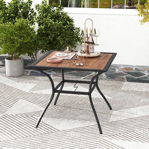 Table De Jardin Carrée Pour 4 Personnes, Table Bistrot Avec Trou Pour Parasol Réglable
