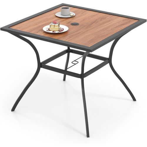 Table De Jardin Carrée Pour 4 Personnes, Table Bistrot Avec Trou Pour Parasol Réglable