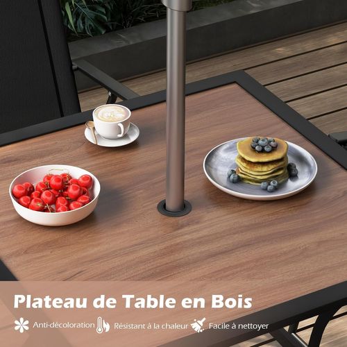 Table De Jardin Carrée Pour 4 Personnes, Table Bistrot Avec Trou Pour Parasol Réglable