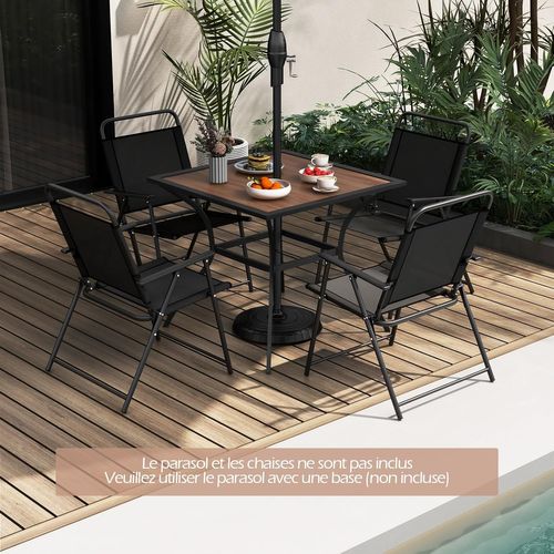 Table De Jardin Carrée Pour 4 Personnes, Table Bistrot Avec Trou Pour Parasol Réglable