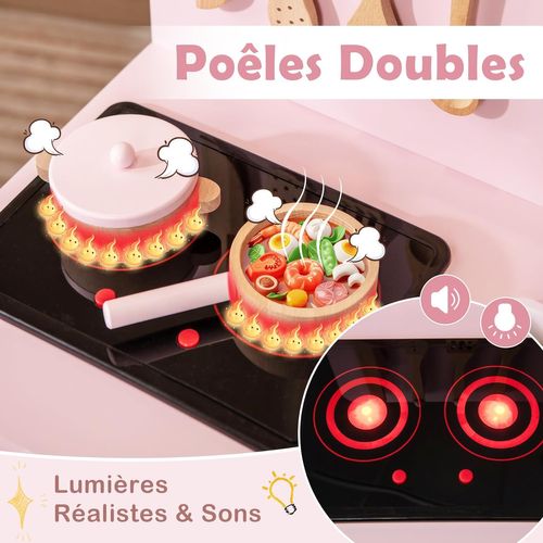 Cuisine Enfant En Bois Avec Lumière Et Son Et 10 Accessoires(rose)