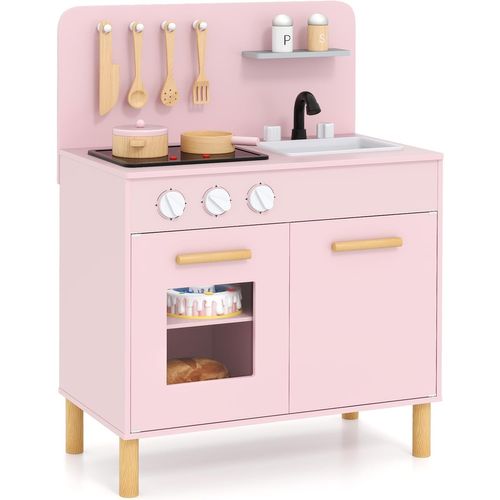 Cuisine Enfant En Bois Avec Lumière Et Son Et 10 Accessoires(rose)