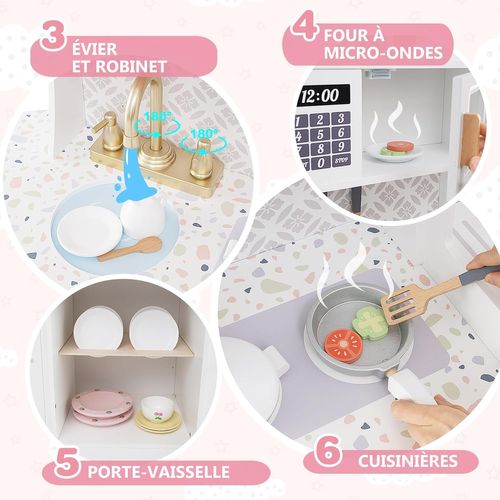 Cuisine Enfant En Bois Avec Machine à Café Et Machine à Glaçons, Jeu De Cuisine Enfant (blanc)