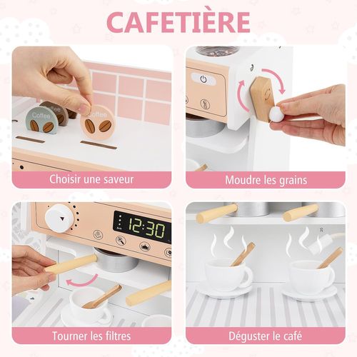 Cuisine Enfant En Bois Avec Machine à Café Et Machine à Glaçons, Jeu De Cuisine Enfant (blanc)