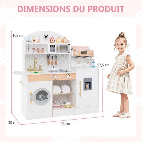 Cuisine Enfant En Bois Avec Machine à Café Et Machine à Glaçons, Jeu De Cuisine Enfant (blanc)