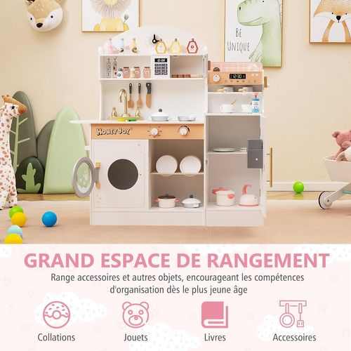 Cuisine Enfant En Bois Avec Machine à Café Et Machine à Glaçons, Jeu De Cuisine Enfant (blanc)
