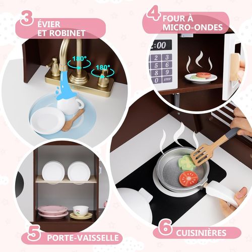 Cuisine Enfant En Bois Avec Machine à Café Et Machine à Glaçons, Jeu De Cuisine Enfant (marron)