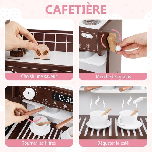 Cuisine Enfant En Bois Avec Machine à Café Et Machine à Glaçons, Jeu De Cuisine Enfant (marron)