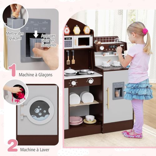 Cuisine Enfant En Bois Avec Machine à Café Et Machine à Glaçons, Jeu De Cuisine Enfant (marron)