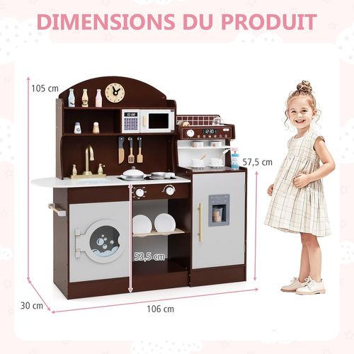 Cuisine Enfant En Bois Avec Machine à Café Et Machine à Glaçons, Jeu De Cuisine Enfant (marron)