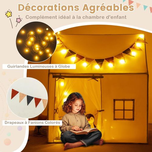 Tente De Jeux Enfant Avec Guirlandes Lumineuses et Drapeaux