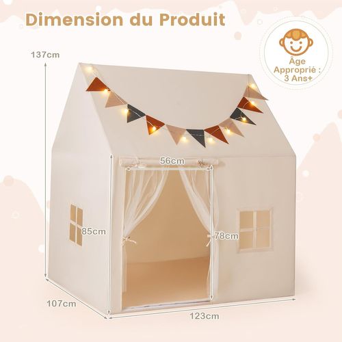 Tente De Jeux Enfant Avec Guirlandes Lumineuses et Drapeaux