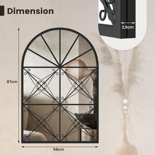 Miroir Mural Arche 58 X 87 Cm, Grand Miroir Mural, Cadre En Métal, Noir