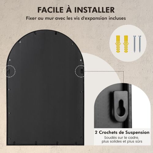 Miroir Mural Arche 58 X 87 Cm, Grand Miroir Mural, Cadre En Métal, Noir