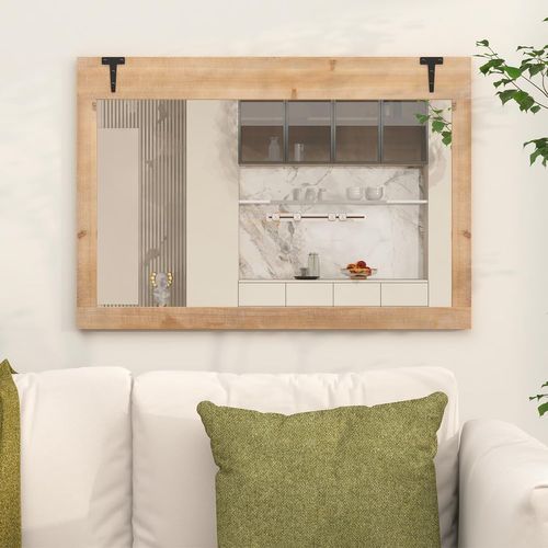 Miroir Mural Rectangulaire 97 X 67 Cm, Grand Miroir En Bois De Sapin, Crochets En Métal, Rustique