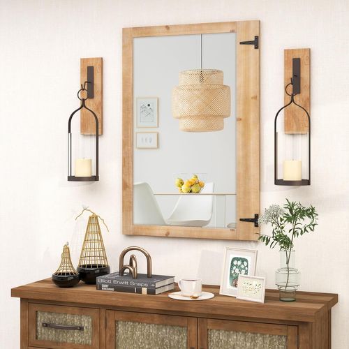 Miroir Mural Rectangulaire 97 X 67 Cm, Grand Miroir En Bois De Sapin, Crochets En Métal, Rustique