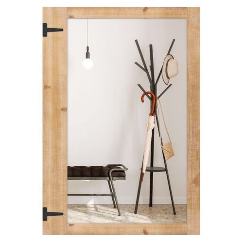 Miroir Mural Rectangulaire 97 X 67 Cm, Grand Miroir En Bois De Sapin, Crochets En Métal, Rustique