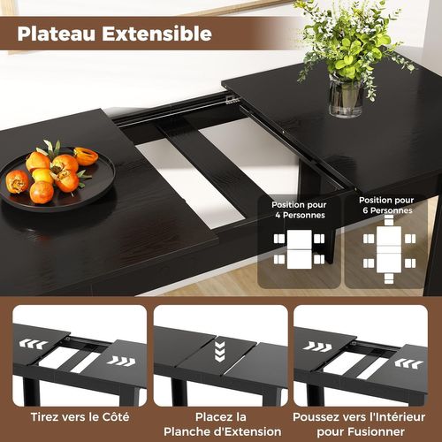 Table Extensible Salle à Manger, Table Cuisine Extensible 6 Personnes Bois Et Noir, 120-158 Cm