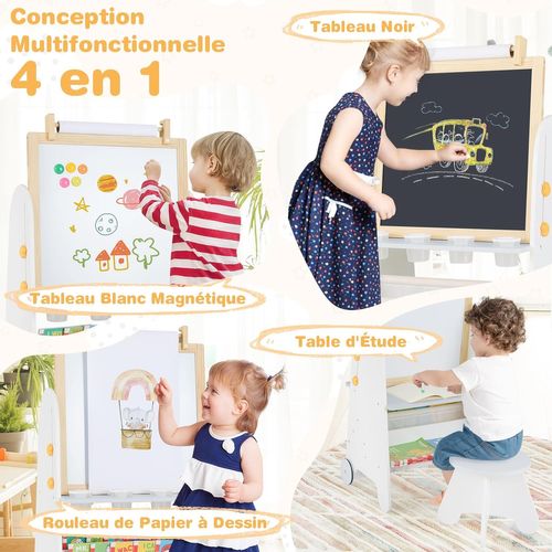 4 En 1 Tableau Enfant En Bois Avec Tableau Noir Et Tableau Magnétique Réglable