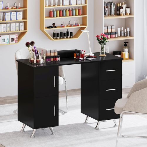 Table De Manucure Professionnelle Avec 2 Armoires 3 Tiroirs 90 X 43 X 74 Cm (noir)