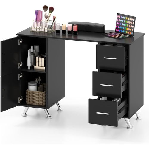 Table De Manucure Professionnelle Avec 2 Armoires 3 Tiroirs 90 X 43 X 74 Cm (noir)