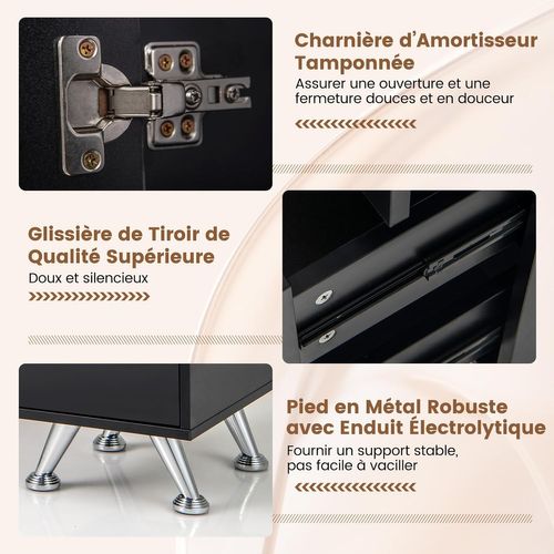 Table De Manucure Professionnelle Avec 2 Armoires 3 Tiroirs 90 X 43 X 74 Cm (noir)