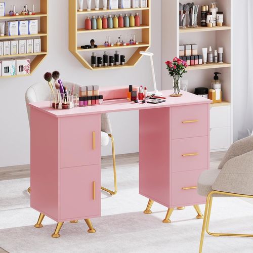 Table De Manucure Professionnelle Avec 2 Armoires 3 Tiroirs 90 X 43 X 74 Cm (rose)
