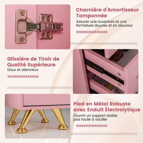 Table De Manucure Professionnelle Avec 2 Armoires 3 Tiroirs 90 X 43 X 74 Cm (rose)