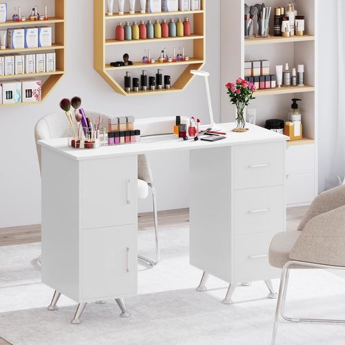 Table De Manucure Professionnelle Avec 2 Armoires 3 Tiroirs 90 X 43 X 74 Cm (blanc)