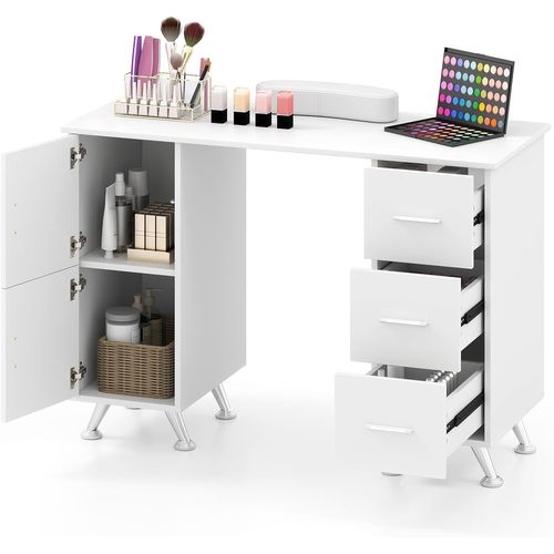 Table De Manucure Professionnelle Avec 2 Armoires 3 Tiroirs 90 X 43 X 74 Cm (blanc)