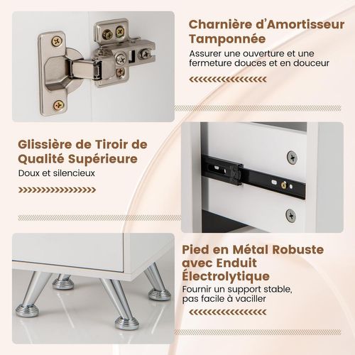 Table De Manucure Professionnelle Avec 2 Armoires 3 Tiroirs 90 X 43 X 74 Cm (blanc)