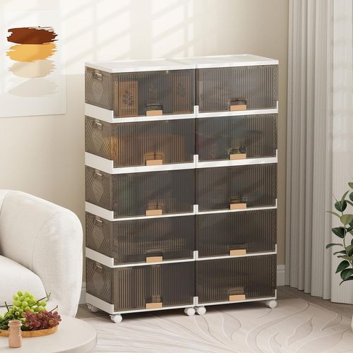 Boite Rangement Chaussures Empilables, Caisse Rangement Plastique Avec Couvercles, 4 Roulettes