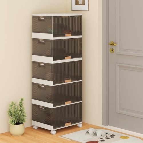 Boite Rangement Chaussures Empilables, Caisse Rangement Plastique Avec Couvercles, 4 Roulettes