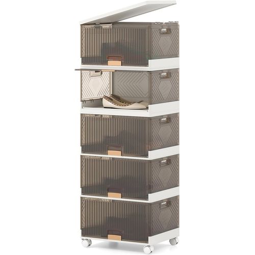 Boite Rangement Chaussures Empilables, Caisse Rangement Plastique Avec Couvercles, 4 Roulettes