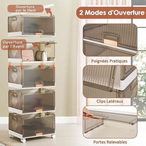 Boite Rangement Chaussures Empilables, Caisse Rangement Plastique Avec Couvercles, 4 Roulettes