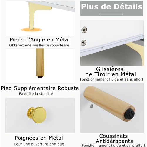 Meuble TV 2 Tiroirs, Meuble Pour Télé De 55 Pouces, Console TV 47,5", 120 X 62 X 46 Cm