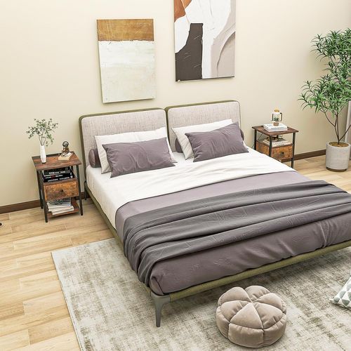 Table De Chevet Connectée, Table De Chevet Avec Prise 3 Niveaux, Etagères Ouvertes, Tiroir (2)