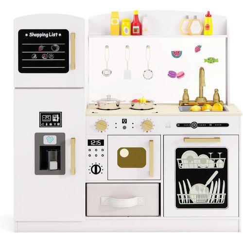 Cuisine Enfants En Bois Avec Tableau Noir Et Panneau Acrylique, Jeu De Cuisine Enfant