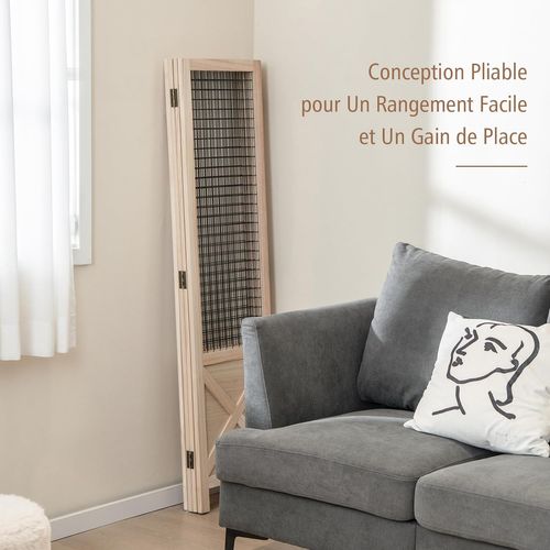 Paravent Interieur 4 Panneaux 151 X 144 Cm, Separateur De Pieces Pliable, Bois En Paulownia, Naturel