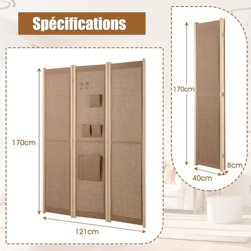 Paravent 3 Panneaux Design Marbre - Séparateur De Pièce Pliable Pour Salon, Chambre, Bureau - 135 X 172 Cm