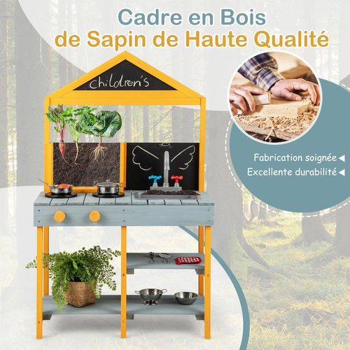 Cuisine Extérieure Enfant Avec Tableau Noir et Jardinière,evier Amovible,69 X 36 X 110 Cm