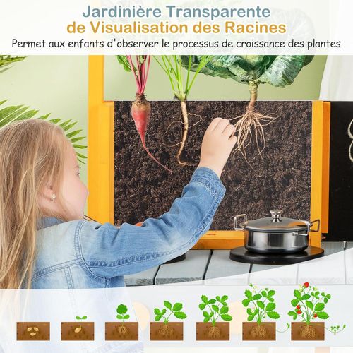 Cuisine Extérieure Enfant Avec Tableau Noir et Jardinière,evier Amovible,69 X 36 X 110 Cm