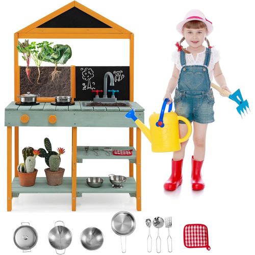 Cuisine Extérieure Enfant Avec Tableau Noir et Jardinière,pour 3 Ans+, 69 X 36 X 110 Cm