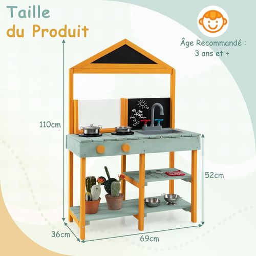 Cuisine Extérieure Enfant Avec Tableau Noir et Jardinière,pour 3 Ans+, 69 X 36 X 110 Cm