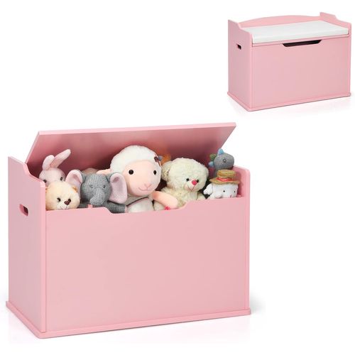 Coffre à Jouets En Bois Enfant Avec Coussin et Couvercle Rabattable, 74 X 39 X 52 Cm,rose