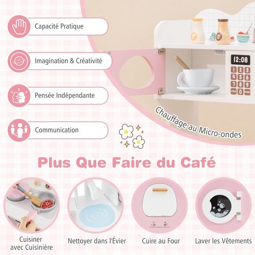 Cuisine Enfants Avec Cafetière Et Micro-ondes, Avec 14 Accessoires Et Machine à Laver, Pour 3 Ans+