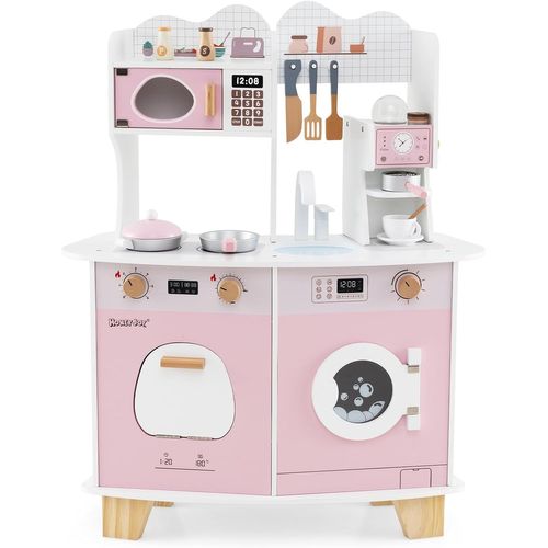 Cuisine Enfants Avec Cafetière Et Micro-ondes, Avec 14 Accessoires Et Machine à Laver, Pour 3 Ans+