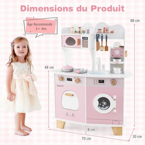 Cuisine Enfants Avec Cafetière Et Micro-ondes, Avec 14 Accessoires Et Machine à Laver, Pour 3 Ans+