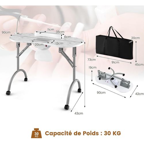 Table De Manucure Pliante Avec Aspirateur (blanc,90 X 43 X 73 Cm)