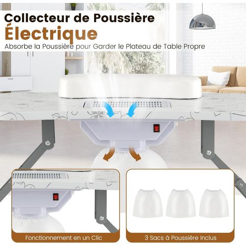 Table De Manucure Pliante Avec Aspirateur (blanc,90 X 43 X 73 Cm)